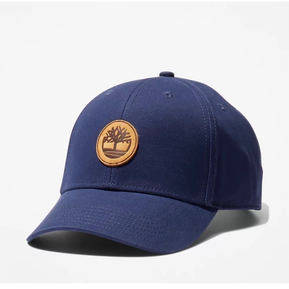 Timberland Mens Navy Blue Baseball Cap Leather Logo Patch Adjustable Hat